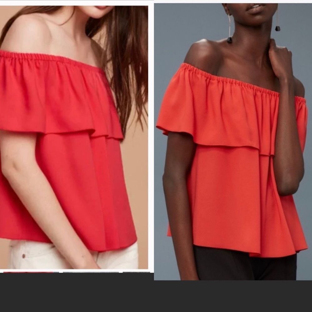 ARITZIA wilfred promener red off the shoulder ruffle frill blouse Sz XXS